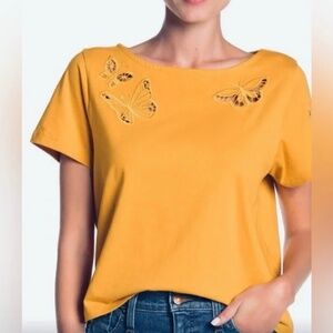Madewell Butterfly Embroidered Eyelet Cropped Shirt